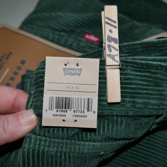 Levis 568 Loose Fit Corduroy Carpenter Pants Mens 34x30 Green Y2K Skater Utility - Picture 12 of 16